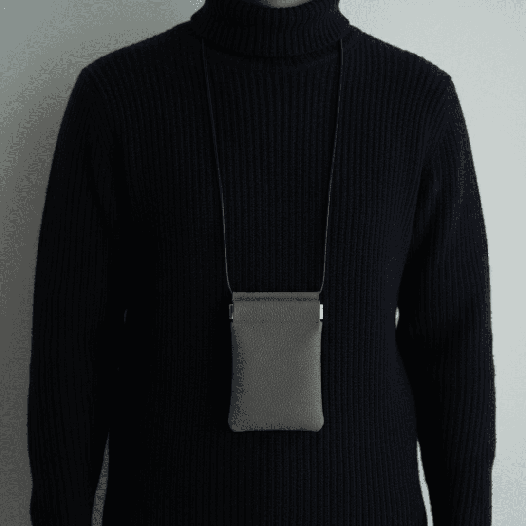 首掛け財布 本革 ダイニーマレザー 軽量 防水 ミニウォレット　グレー