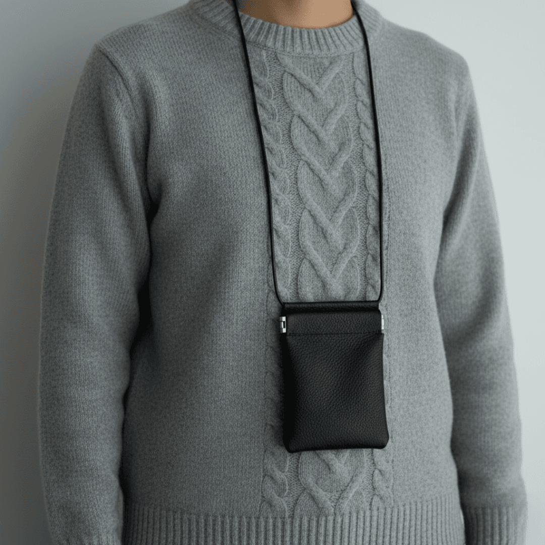 首掛け財布 本革 ダイニーマレザー 軽量 防水 ミニウォレット　グレー | 11枚目