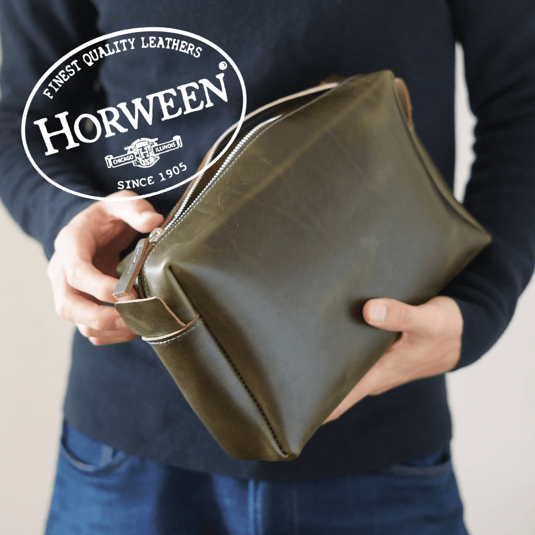 こだわりの大人ポーチ　ホーウィン社 クロムエクセルレザー ポーチ（グリーン）　サイズカラー変更可能1枚目の画像