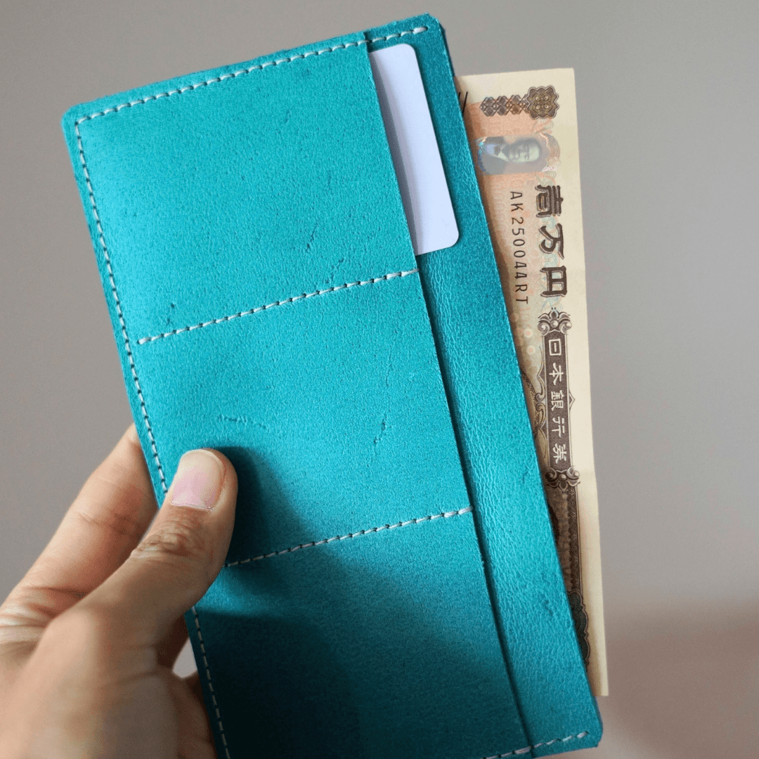 イタリアンレザー 植物タンニン鞣し ターコイズブルー ミニマム札入れウォレット1枚目の画像