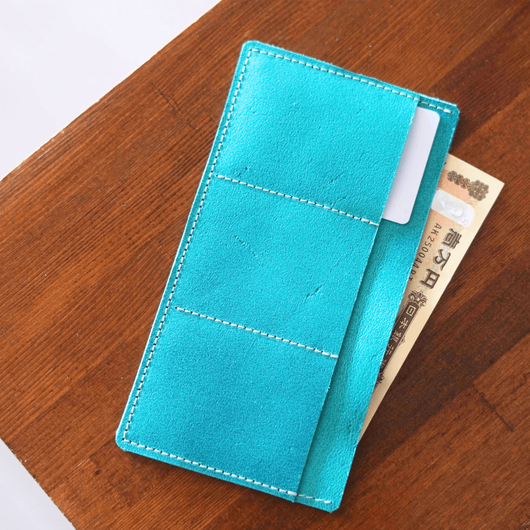 イタリアンレザー 植物タンニン鞣し ターコイズブルー ミニマム札入れウォレット | 3枚目