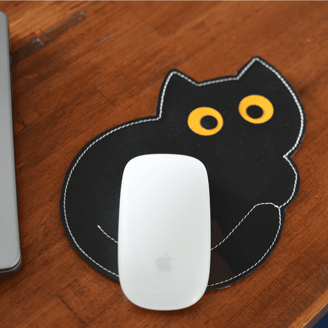 【本革】猫型マウスパッド｜黒猫・白猫・オッドアイ対応｜サイズ変更可｜デスクアクセサリー | 2枚目