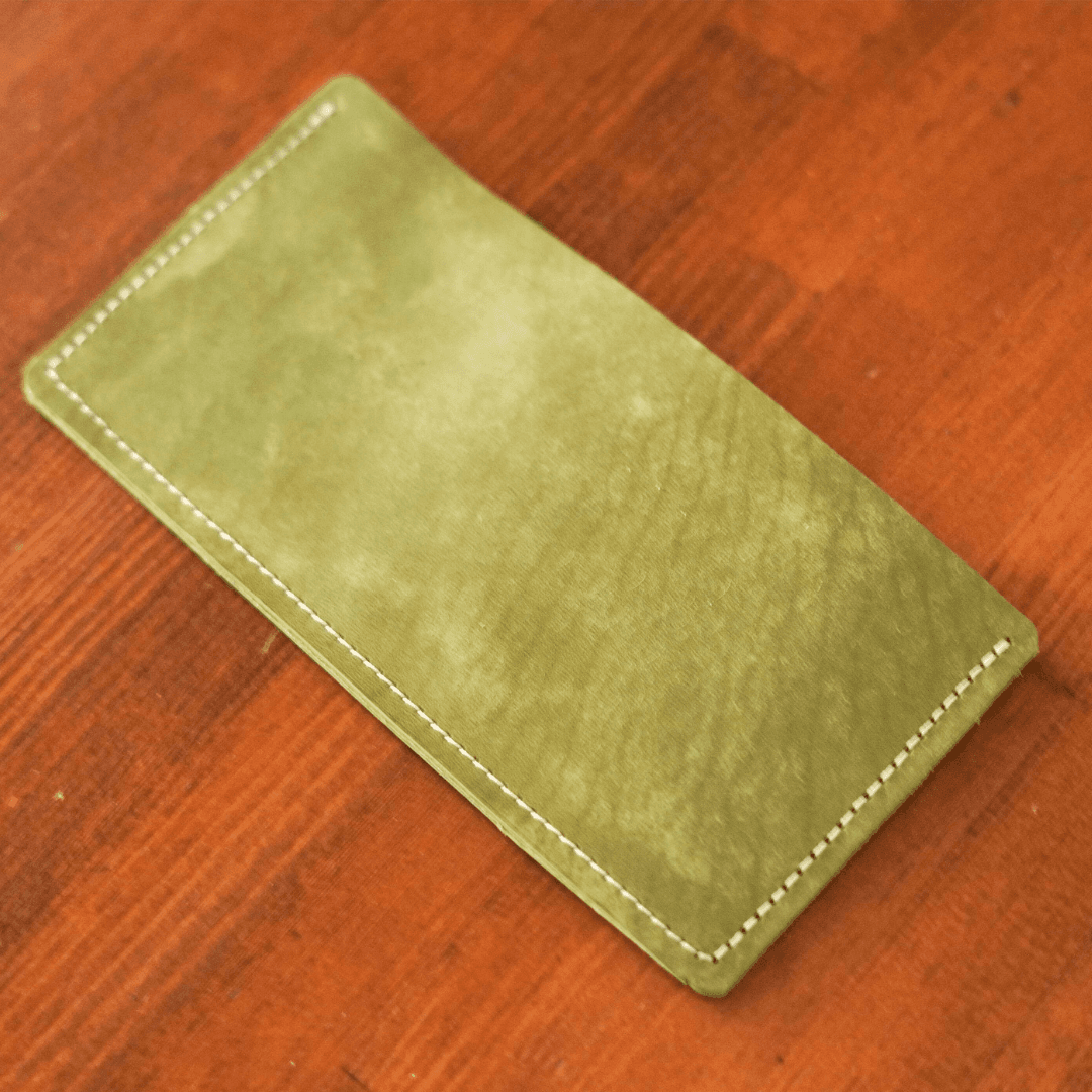 抹茶の薄型 本革 長財布 グリーン｜一枚革仕立て・シンプルスリムウォレット・経年変化を楽しむ植物タンニンなめし牛革 | 2枚目