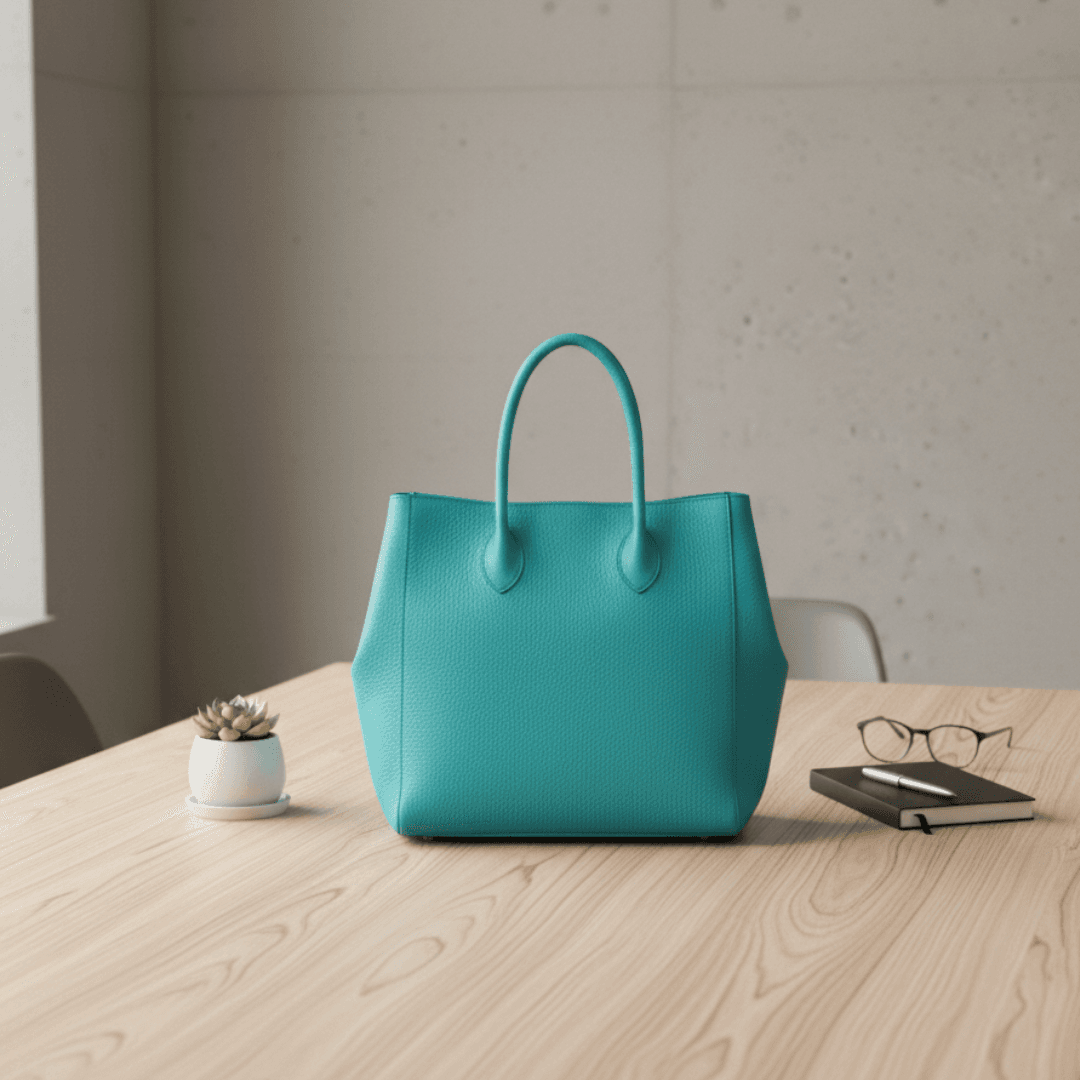 スカイブルー イタリアンレザー トートバッグ｜A4対応・自立型・ラッカー仕上げで汚れに強い本革バッグ1枚目の画像