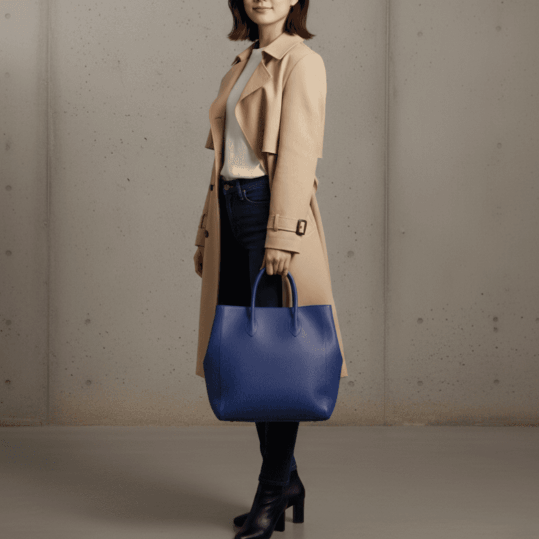 ロイヤルブルー イタリアンレザー トートバッグ｜A4対応・自立型・ラッカー仕上げで汚れに強い本革バッグ1枚目の画像