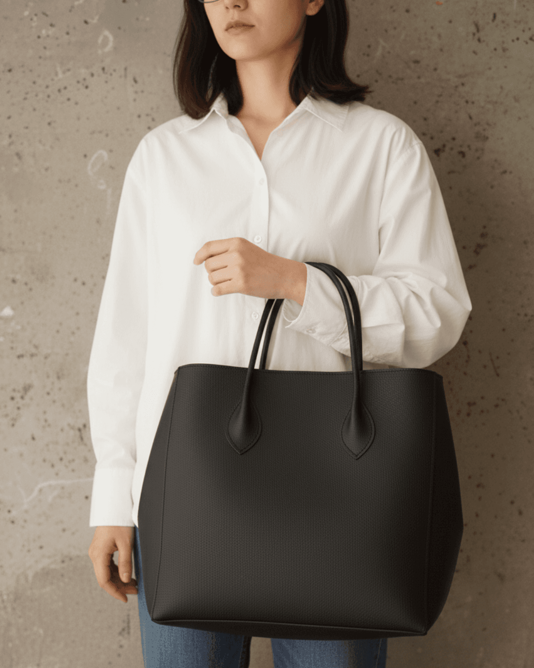 【送料無料】A4が入るブラックレザートートバッグ｜シュリンクレザー｜シンプル大容量トート　選べるカラー1枚目の画像