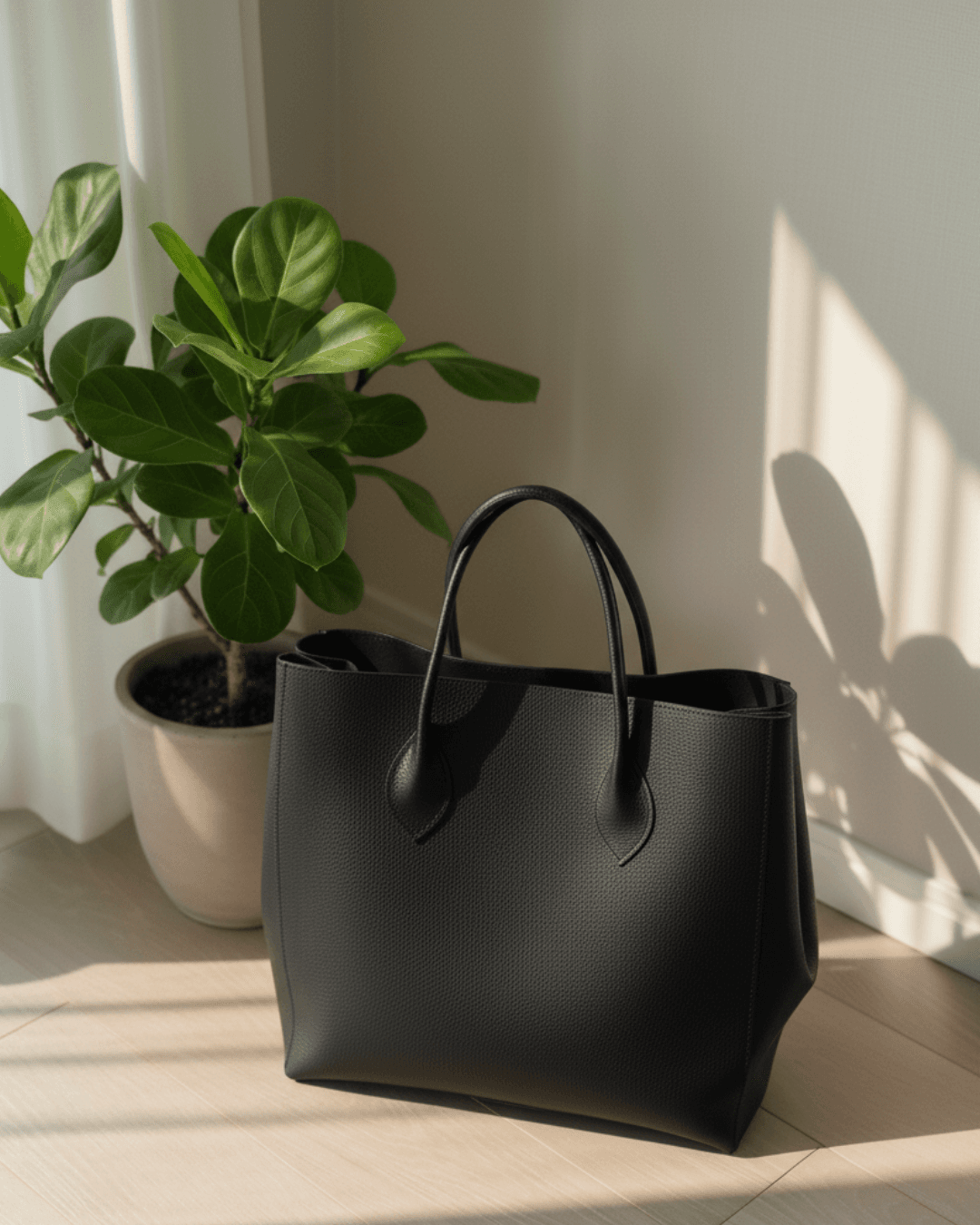 【送料無料】A4が入るブラックレザートートバッグ｜シュリンクレザー｜シンプル大容量トート　選べるカラー | 3枚目