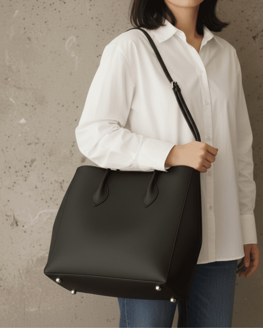 【送料無料】A4が入るブラックレザートートバッグ｜シュリンクレザー｜シンプル大容量トート　選べるカラー | 5枚目