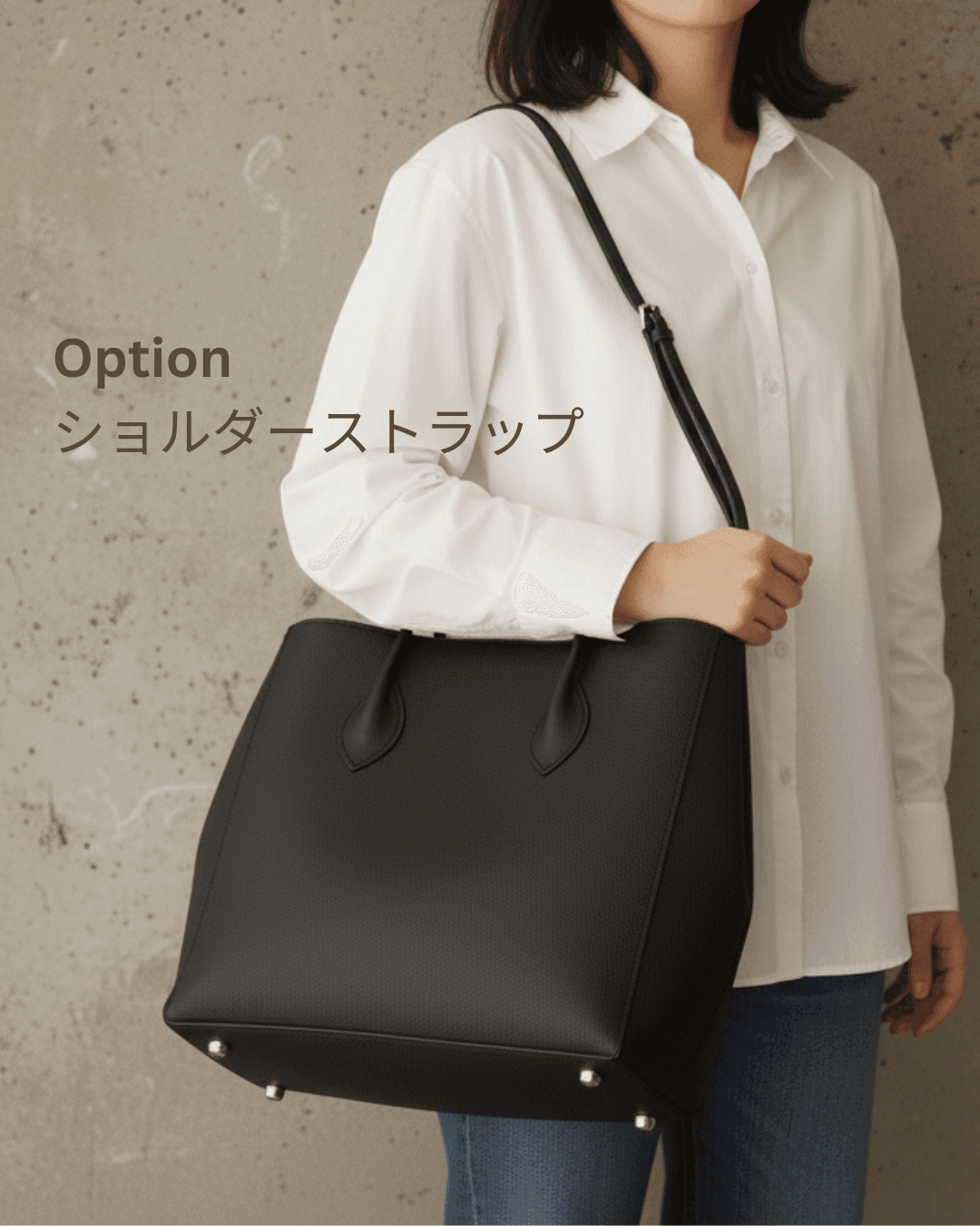 【送料無料】A4が入るブラックレザートートバッグ｜シュリンクレザー｜シンプル大容量トート　選べるカラー | 6枚目