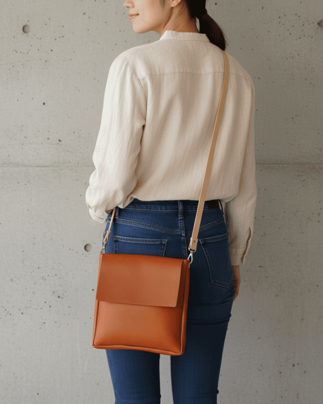 イタリアンレザーミニショルダーバッグ｜サイズ・カラー変更可能｜植物タンニンなめし革｜キャメル｜本革ポシェット｜斜め掛け1枚目の画像