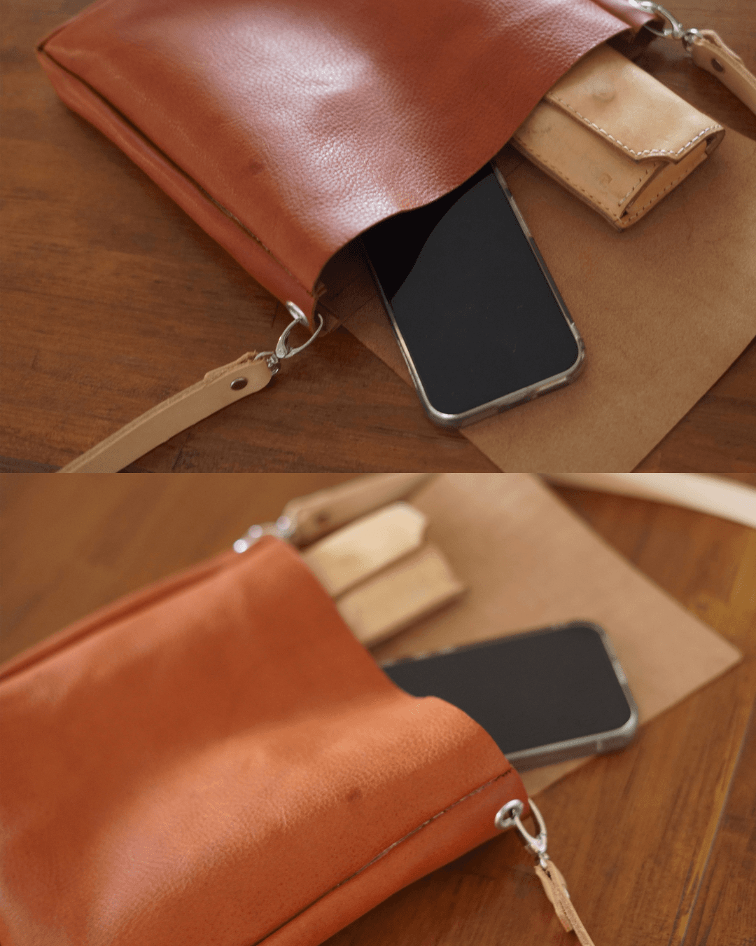 イタリアンレザーミニショルダーバッグ｜サイズ・カラー変更可能｜植物タンニンなめし革｜キャメル｜本革ポシェット｜斜め掛け | 7枚目