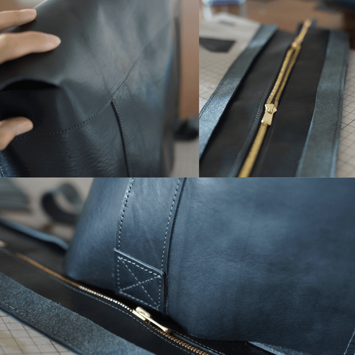 クラシカル キャンバストート風 イタリアンレザートート｜A4対応・自立設計・底鋲付き｜カスタム可　ブラック | 18枚目