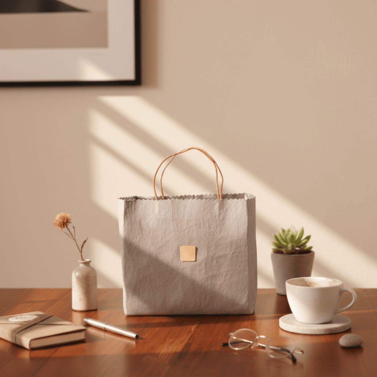 軽さと強さを持ち歩く｜アウトドアシーンでも活躍防水撥水のダイニーマレザー トート　グレー（紙袋デザイン） | 2枚目