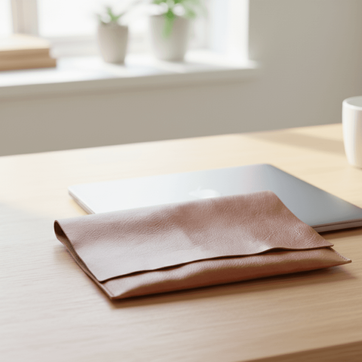 イタリアンレザー PC・タブレットスリーブ（13インチ対応）｜キャメル｜シボ革 | 6枚目