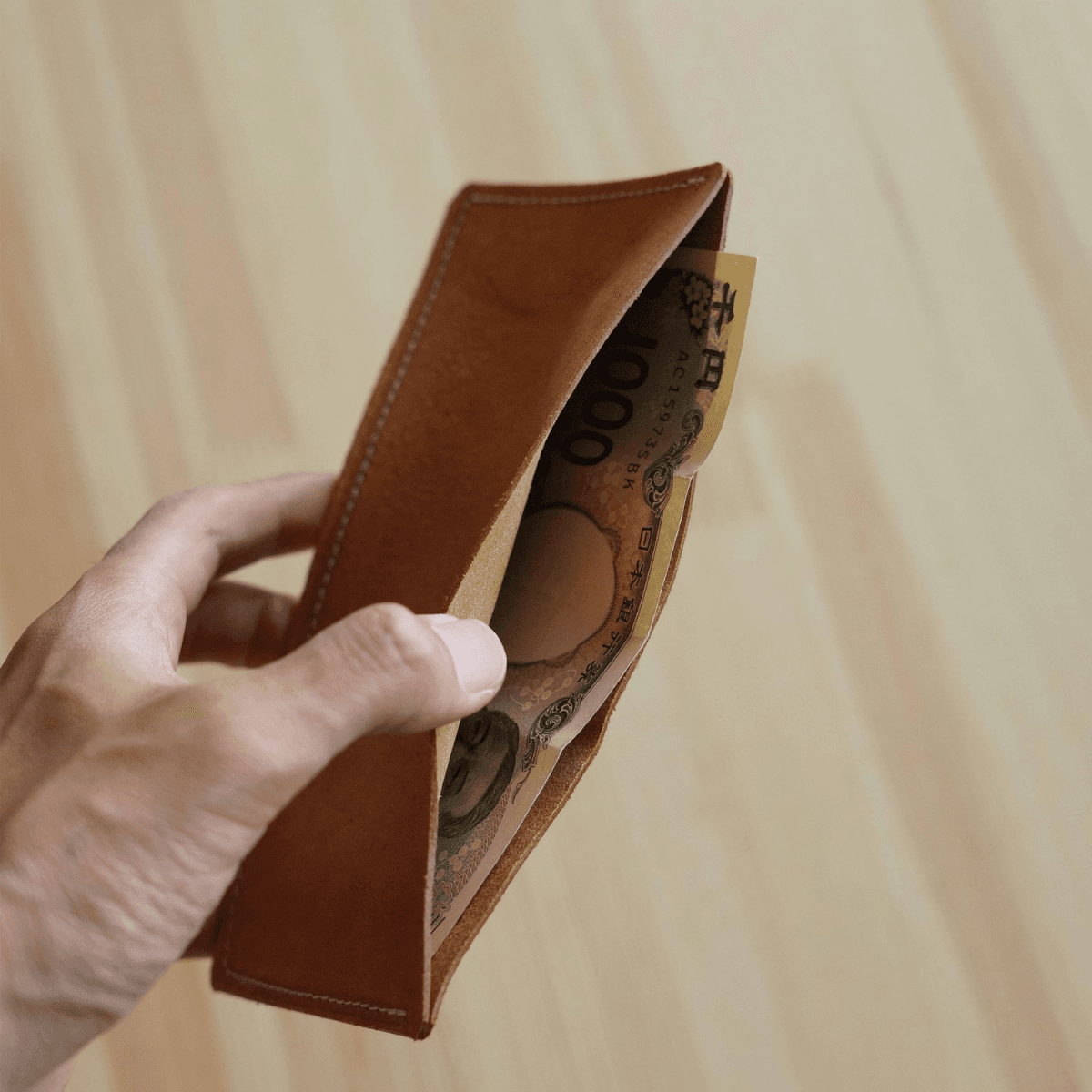 【ミニマル設計】イタリアンレザー 札入れ｜本革 スリムウォレット 領収書ケース 薄型財布　ブラウン | 2枚目