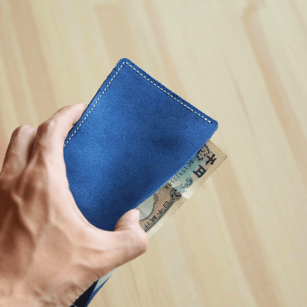 【ミニマル設計】イタリアンレザー 札入れ｜本革 スリムウォレット 領収書ケース 薄型財布　くすみネイビーブルー1枚目の画像