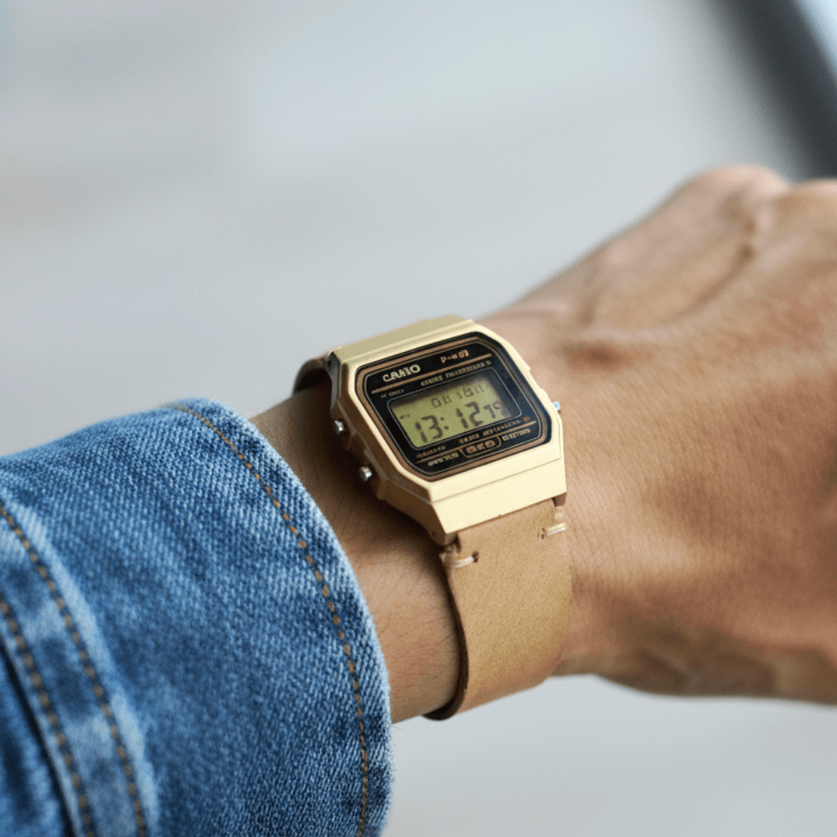 【カスタム可】チープカシオ レザーベルト腕時計｜本革ナチュラル｜ユニセックス｜ギフトにも1枚目の画像