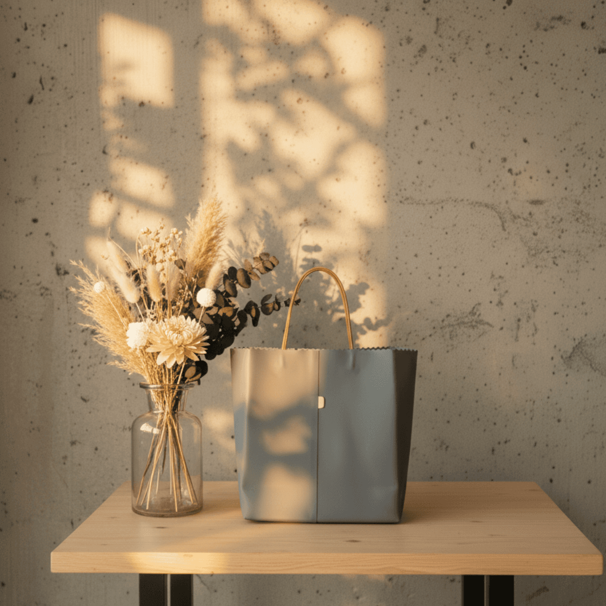 【サイズオーダー可】グレーレザーの紙袋トート｜本革ミニトート｜軽量・シンプル｜内ポケット追加可 | 3枚目