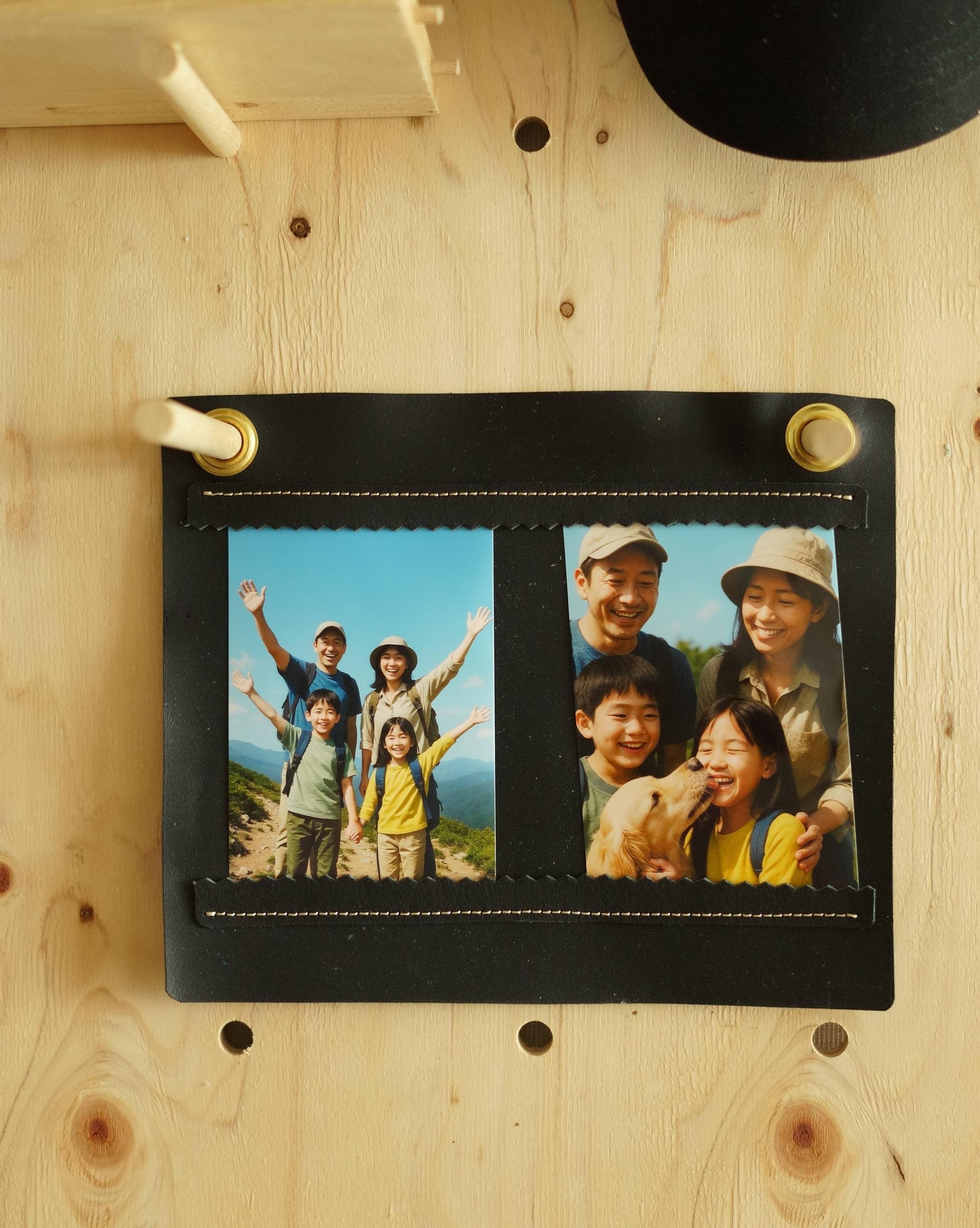 イタリアンレザーのフォトオーガナイザー｜L版2枚用（24×20cm／真鍮ハトメ付き）　ブラック | 3枚目