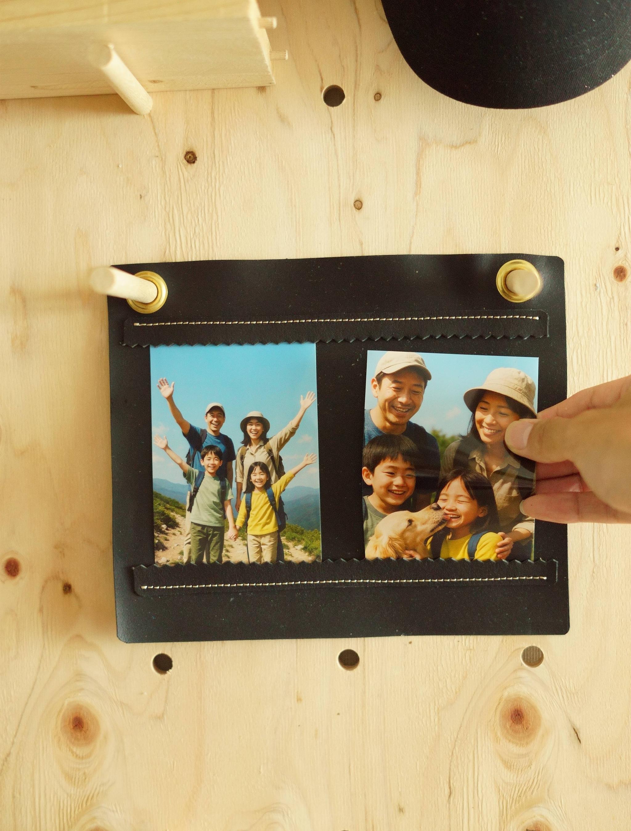 イタリアンレザーのフォトオーガナイザー｜L版2枚用（24×20cm／真鍮ハトメ付き）　ブラック | 4枚目