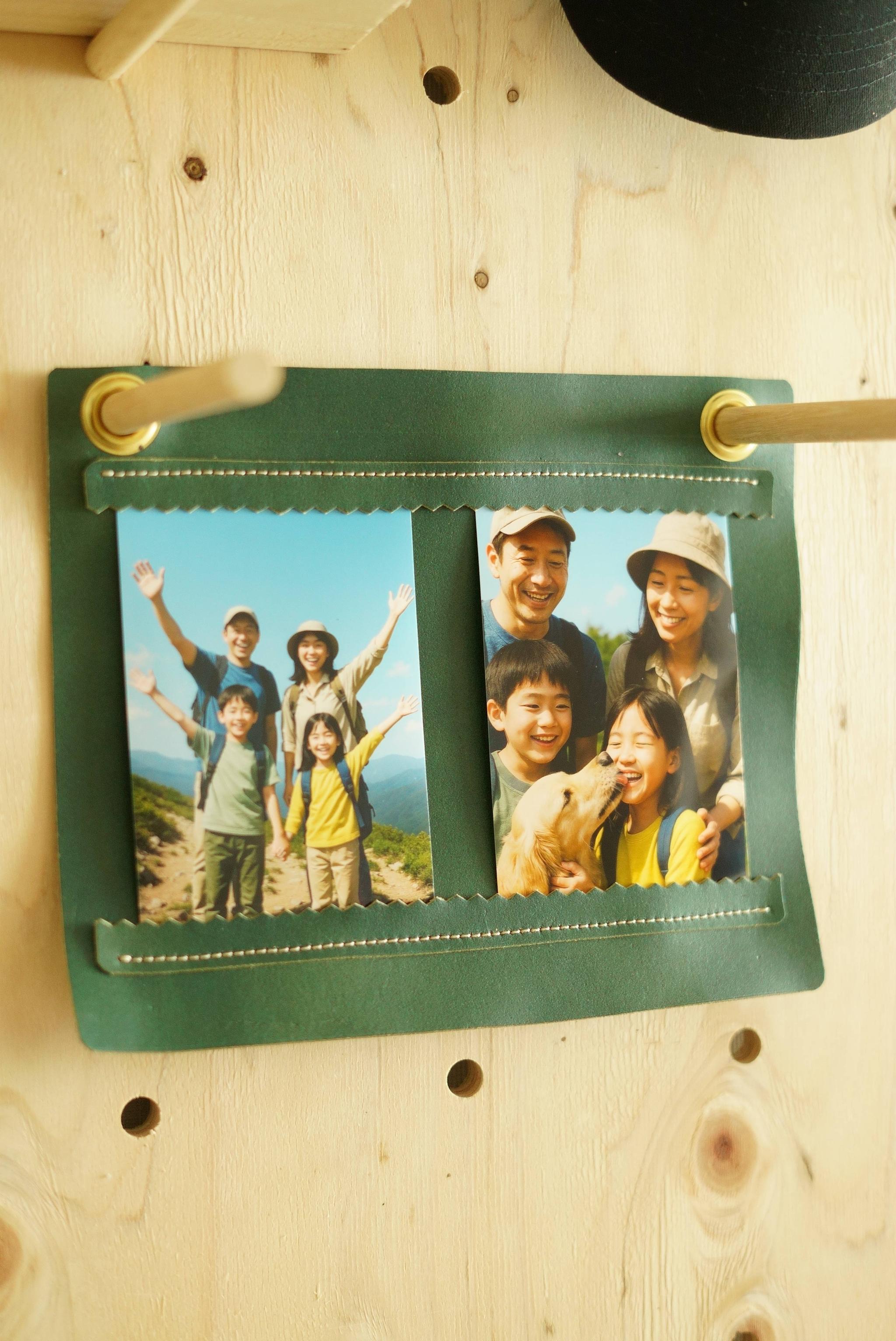 イタリアンレザーのフォトオーガナイザー｜L版2枚用（24×20cm／真鍮ハトメ付き）　グリーン | 3枚目