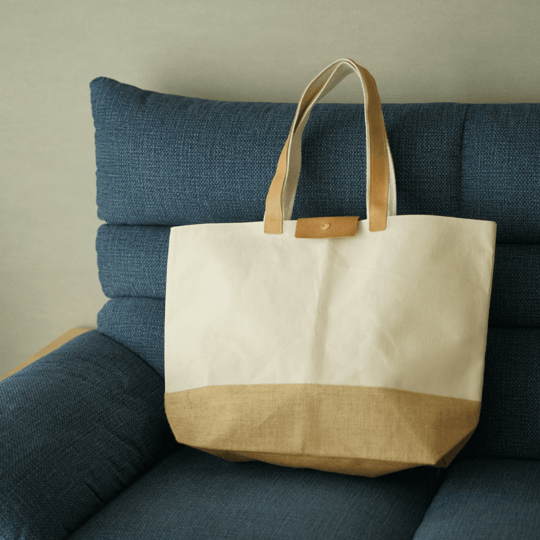 帆布×リネン 大容量ビッグトート｜イタリアンレザー持ち手付き 通勤・旅行・マザーズバッグ | 2枚目