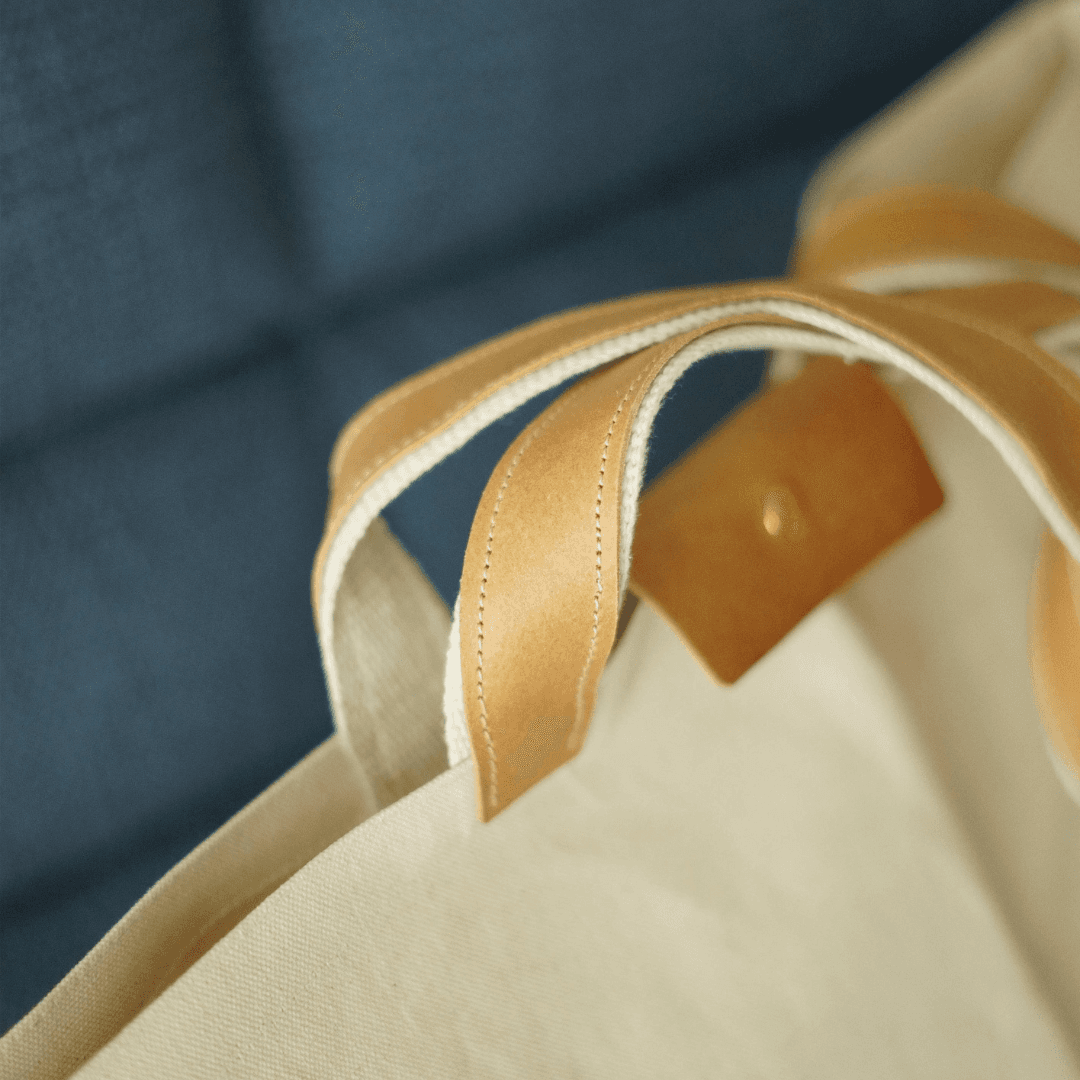 帆布×リネン 大容量ビッグトート｜イタリアンレザー持ち手付き 通勤・旅行・マザーズバッグ | 6枚目