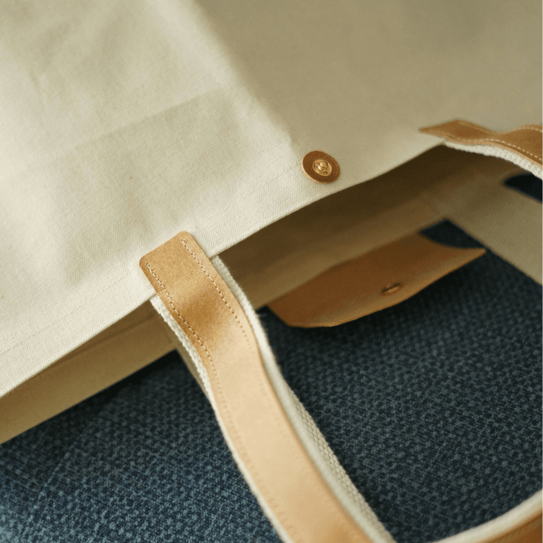 帆布×リネン 大容量ビッグトート｜イタリアンレザー持ち手付き 通勤・旅行・マザーズバッグ | 8枚目