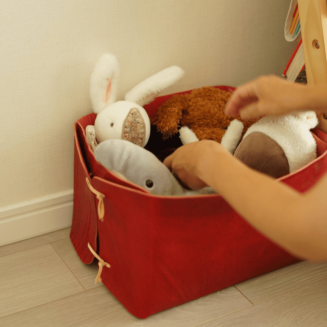 本革レザーマガジンバスケット レッド｜A4雑誌収納可・革紐アクセント・インテリア収納 | 2枚目