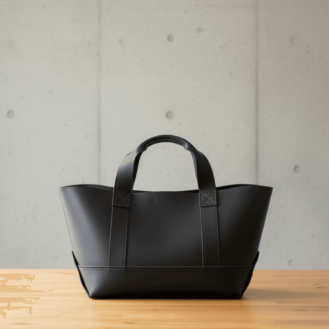 植物タンニンなめし イタリアンレザーの黒トートバッグ｜クラシックなキャンバストート風デザイン｜カスタム対応 | 4枚目