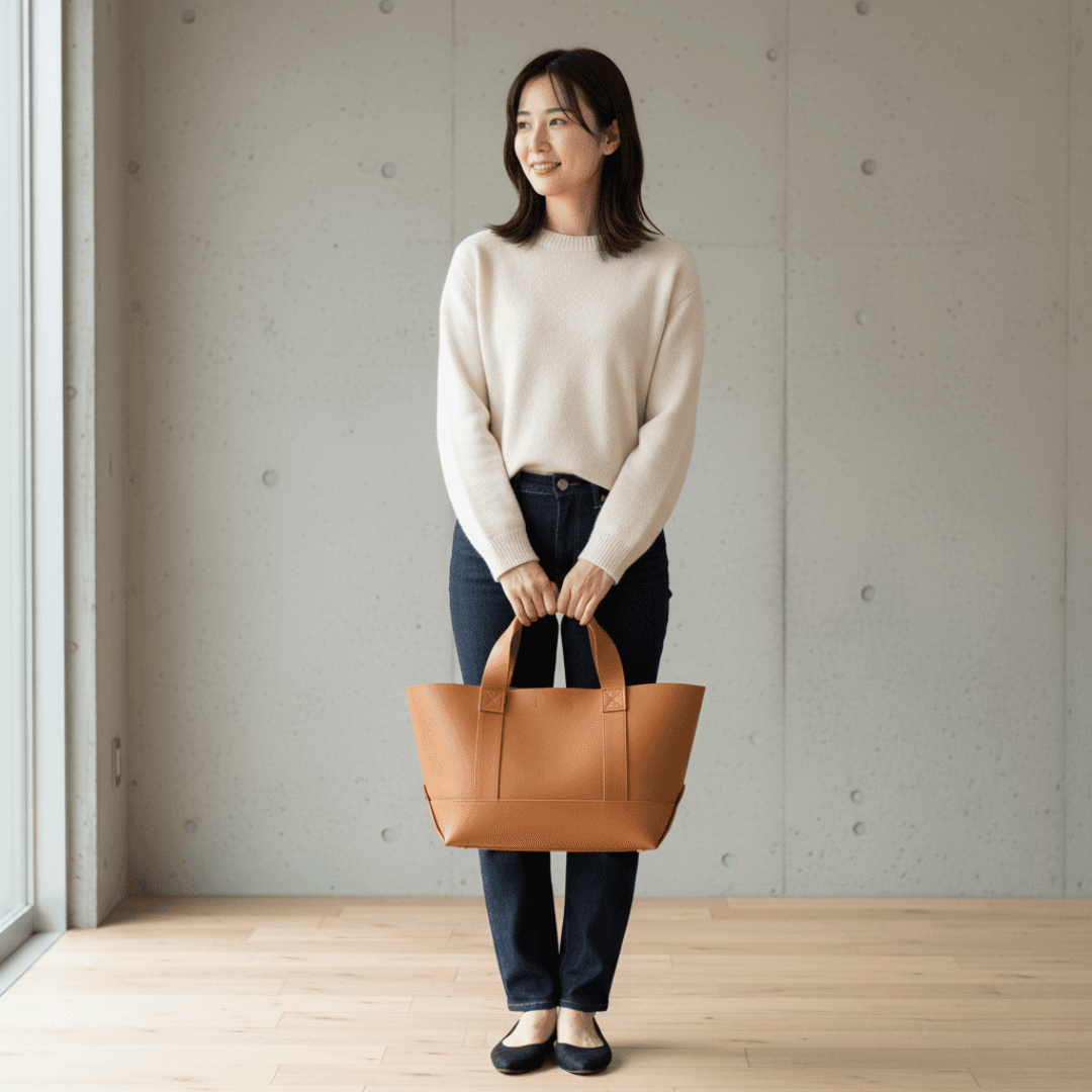 植物タンニンなめし イタリアンレザーのナチュラルトートバッグ｜クラシックなキャンバストート風デザイン｜カスタム対応 | 2枚目