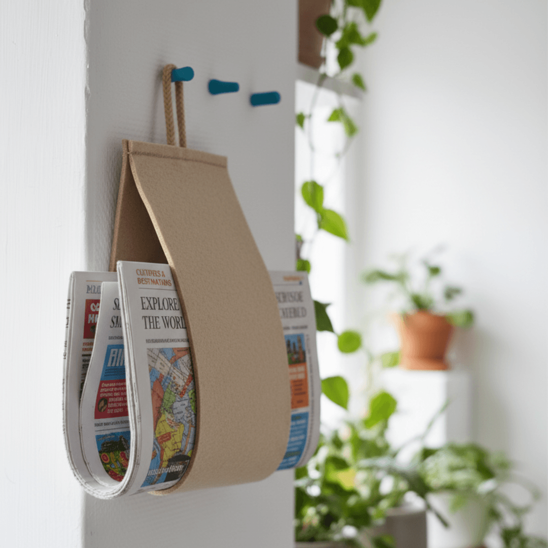 きなりナチュラルレザーの壁掛けマガジンホルダー／オーガナイザー1枚目の画像