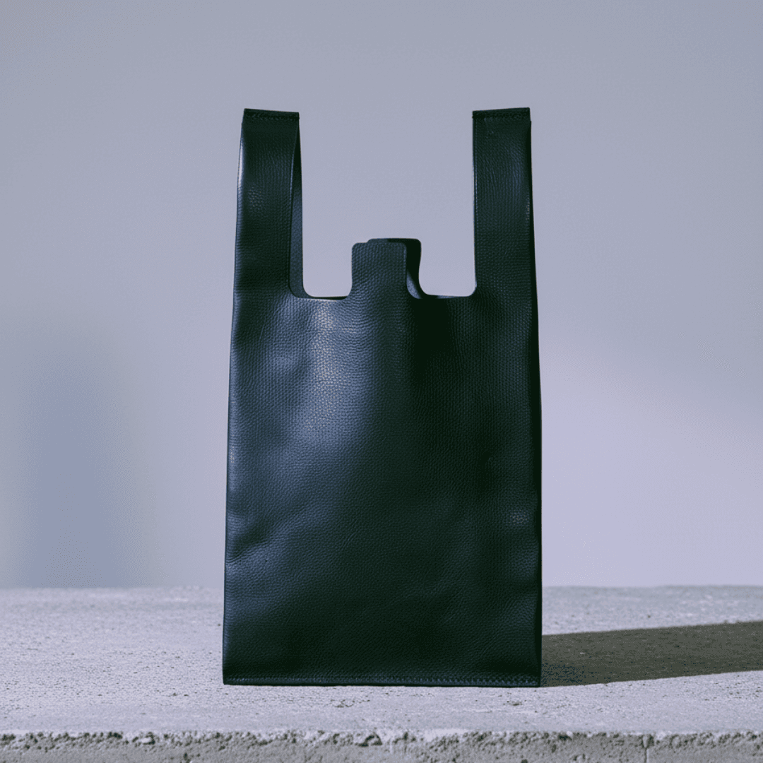 レジ袋デザインのレザーバッグ／牛革ブラック（色変更可） | 2枚目