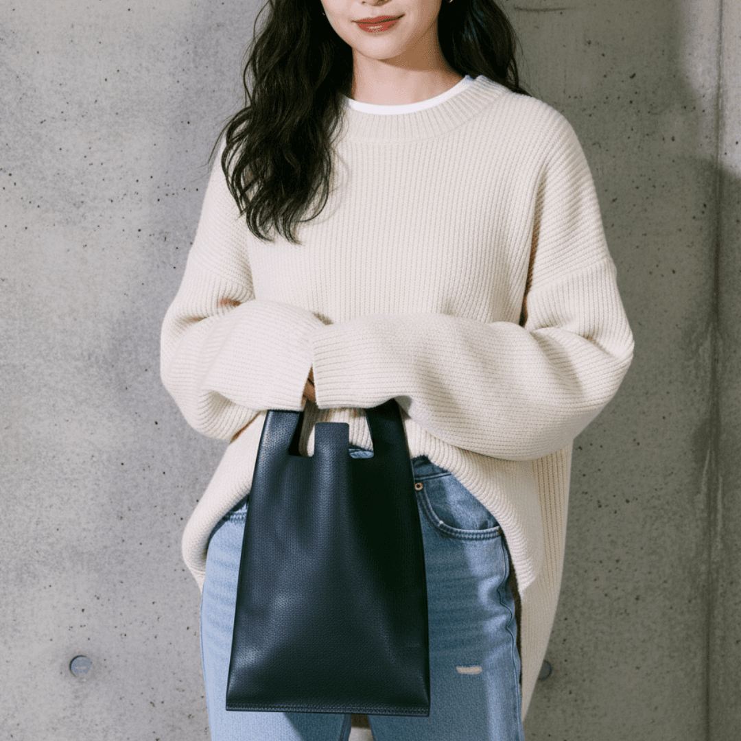 レジ袋デザインのレザーバッグ／牛革ブラック（色変更可） | 3枚目