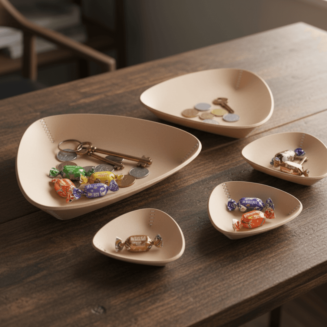 三角レザートレー S・M・Lサイズ｜植物タンニンなめし本革｜名入れ・ロゴ刻印可｜サイズオーダー｜開店祝い・記念日ギフトに | 2枚目