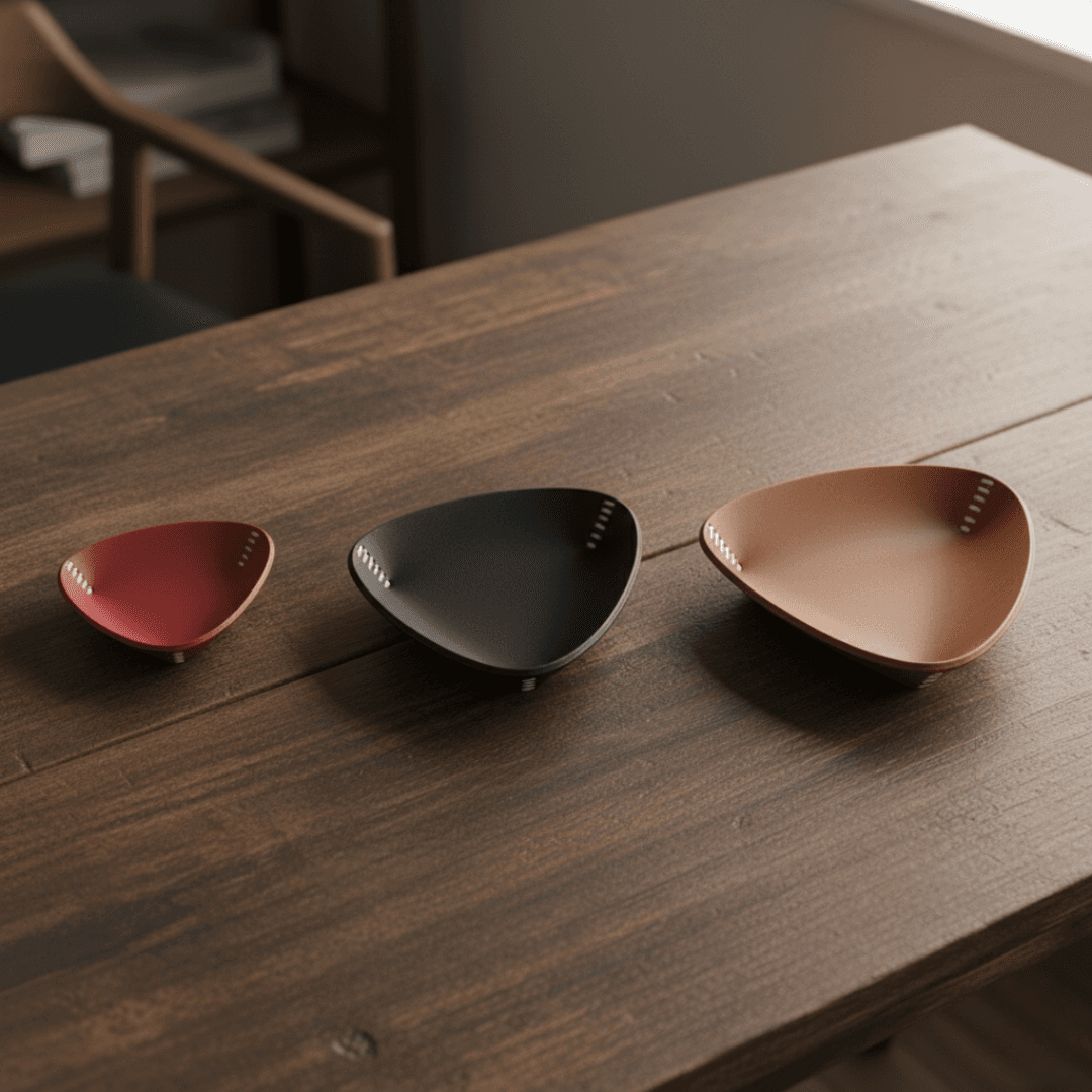 三角レザートレー S・M・Lサイズ｜植物タンニンなめし本革｜名入れ・ロゴ刻印可｜サイズオーダー｜開店祝い・記念日ギフトに | 4枚目