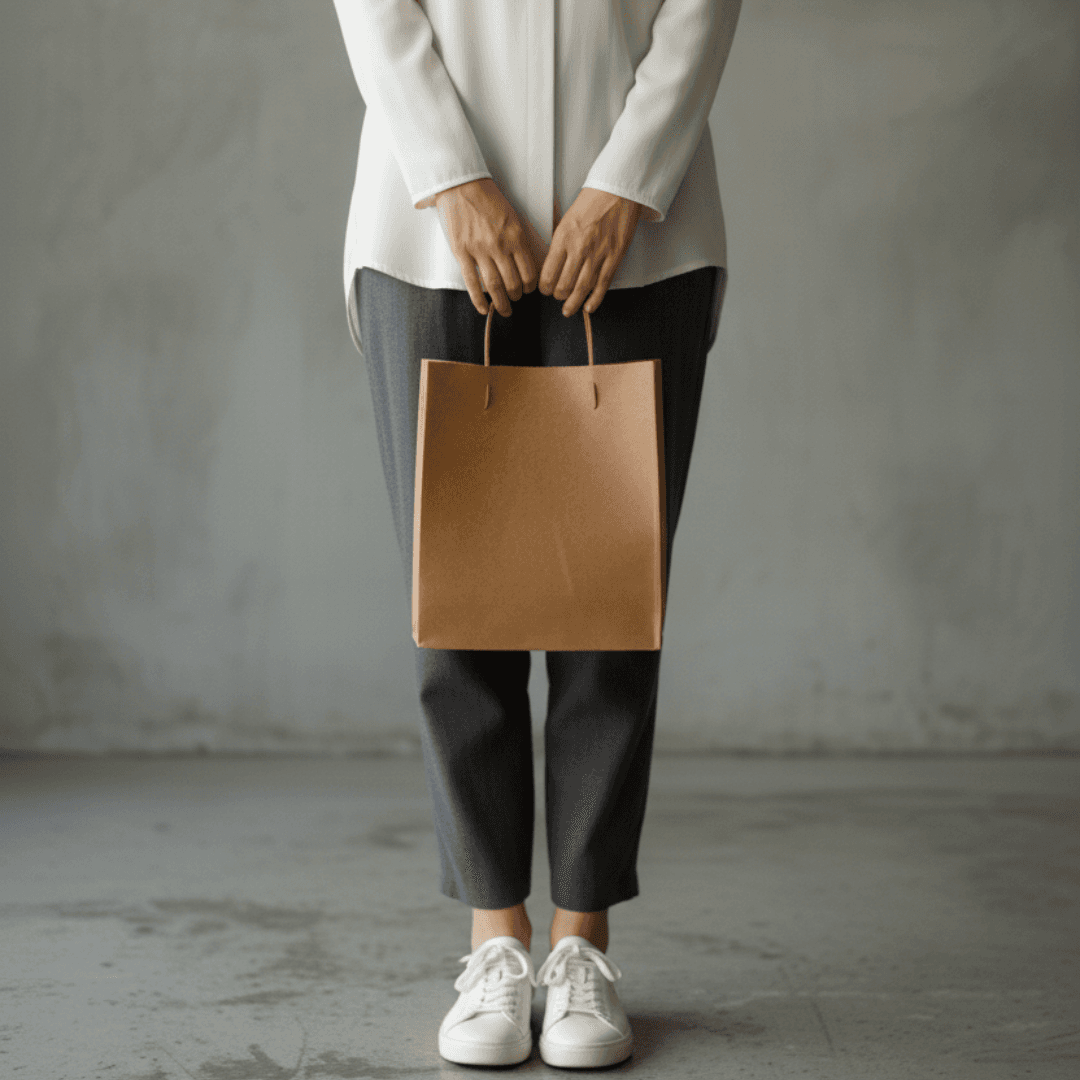 床革のトートバッグ／紙袋のようなフォルム（23×20×9cm／サイズ変更可）アンティークな質感・きなりナチュラル1枚目の画像