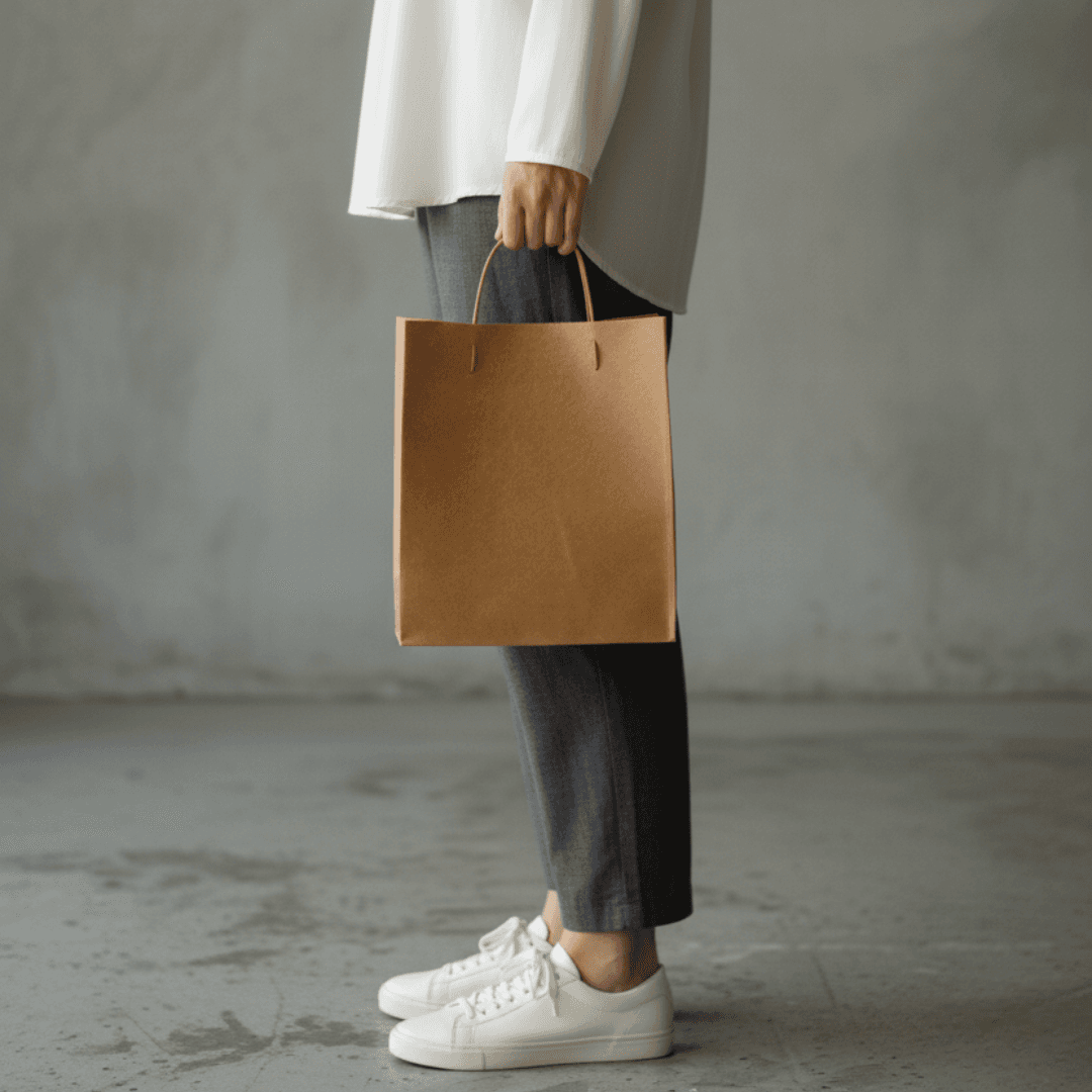 床革のトートバッグ／紙袋のようなフォルム（23×20×9cm／サイズ変更可）アンティークな質感・きなりナチュラル | 2枚目