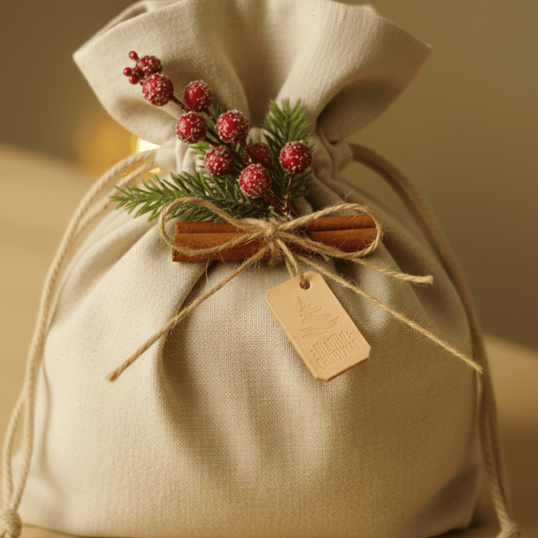 ヌメ革のクリスマスタグ／麻ひも付き（名入れ刻印可）ギフトを華やかに彩るレザーチャーム | 3枚目