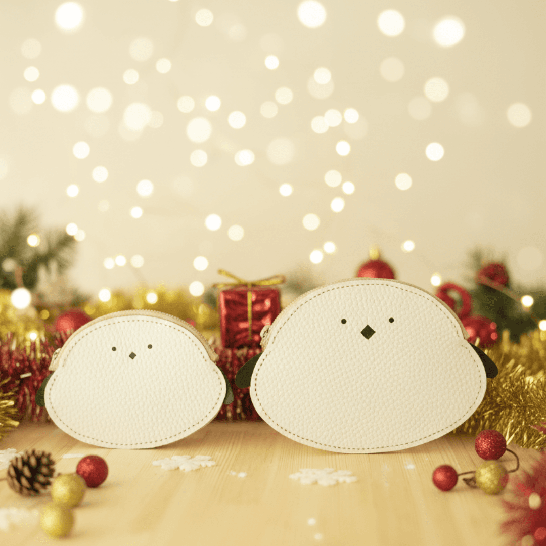 シマエナガの親子ポーチセット（M・Lサイズ）／クリーマ限定 　本革レザーファスナーポーチ　Creema限定新春福袋〈竹〉1枚目の画像