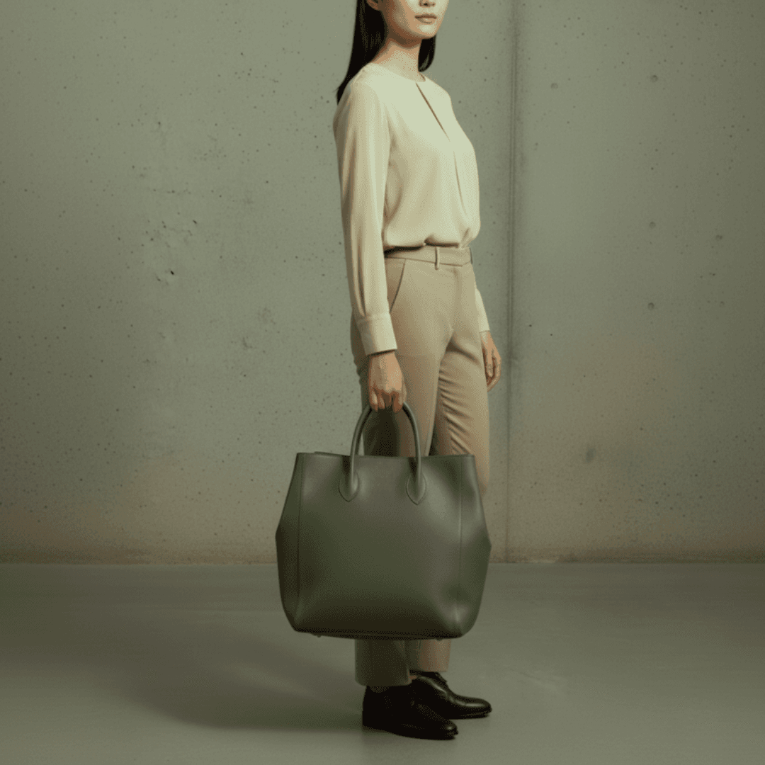 ブルレザーの存在感。ナチュラルシュリンク・オイルバケッタのA4トートバッグ（フォレストグリーン） | 3枚目