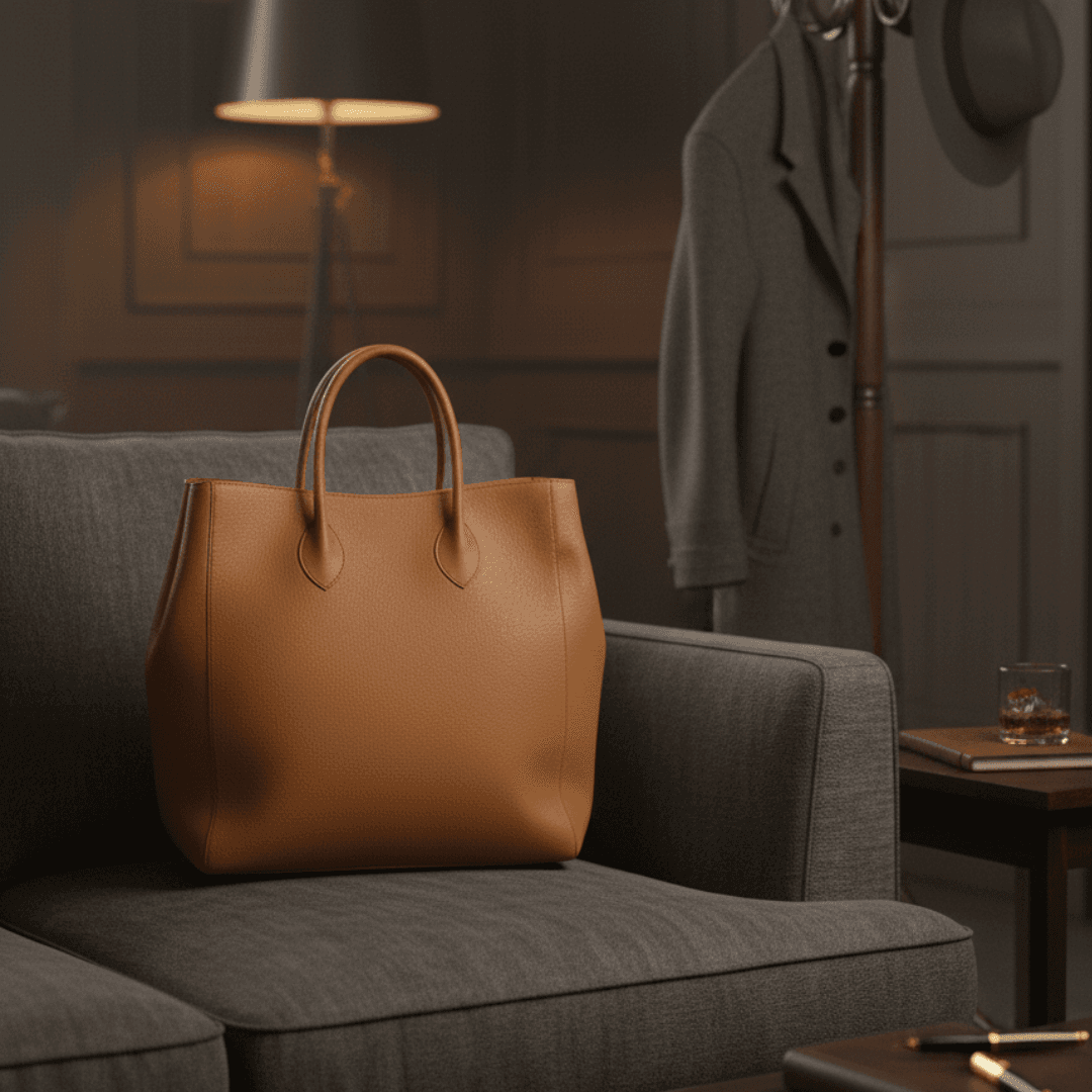 深い味わいを楽しむ、ピットタンニン鞣しキャメルブラウンの上質トート　A4サイズ収納1枚目の画像