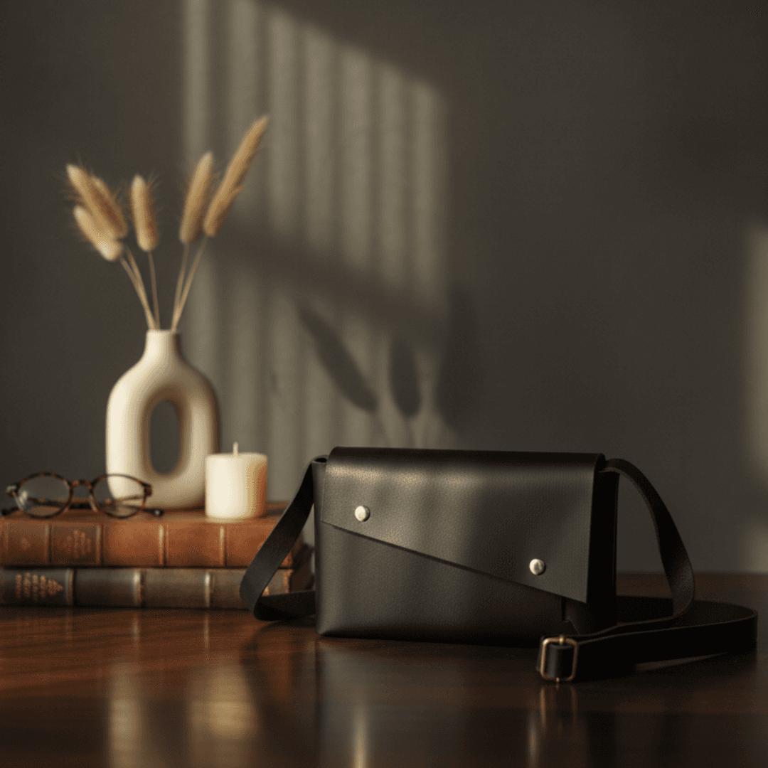 長方形の直線が宿る、一枚革ポシェット。ブラックのイタリアンレザーの静かな存在感 | 3枚目