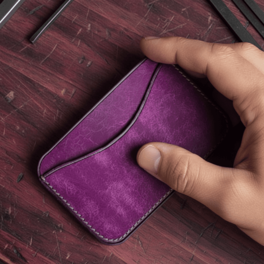深紫レザーのミニマルカードホルダー〈名入れ・ロゴ刻印対応〉 | 2枚目