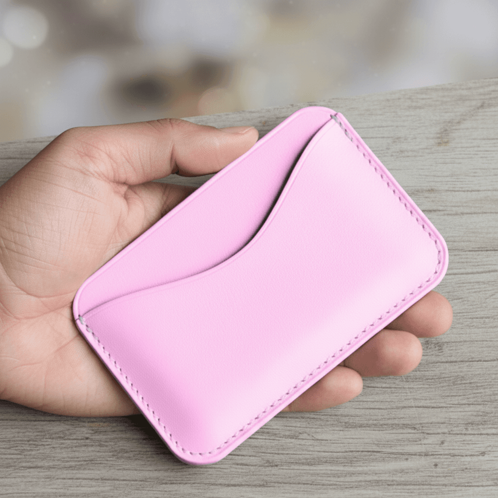 やわらかなパステルピンクの本革カードホルダー〈刻印対応〉 | 2枚目