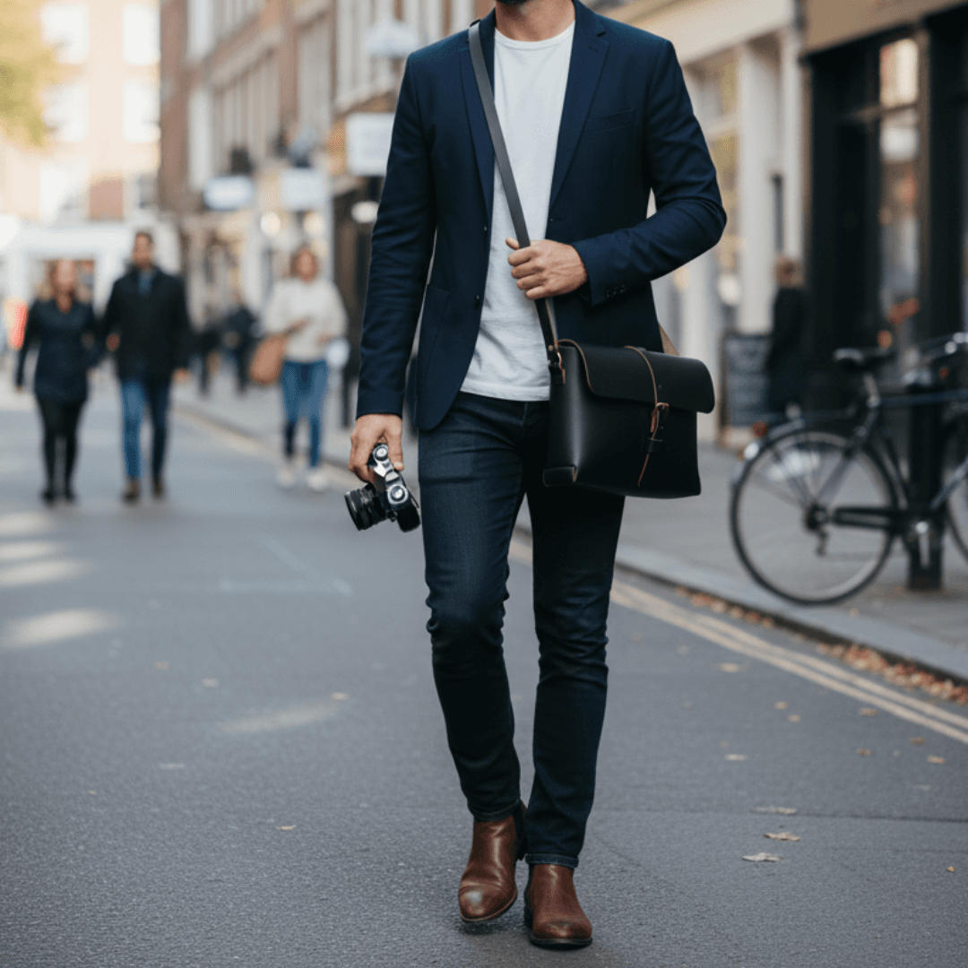 クロムエクセル茶芯ブラックのミニマルショルダーバッグ｜真鍮金具 | 4枚目