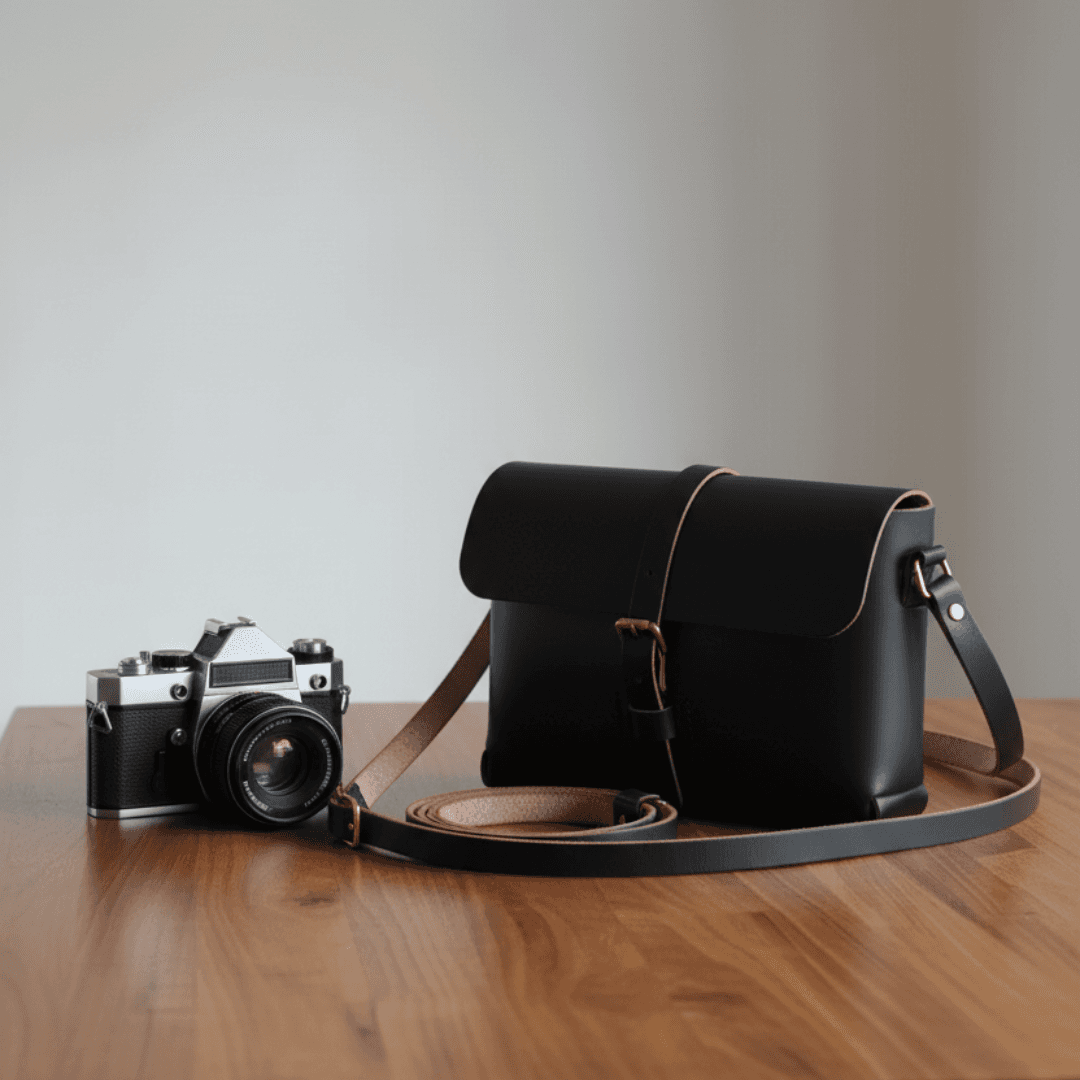 クロムエクセル茶芯ブラックのミニマルショルダーバッグ｜真鍮金具 | 7枚目