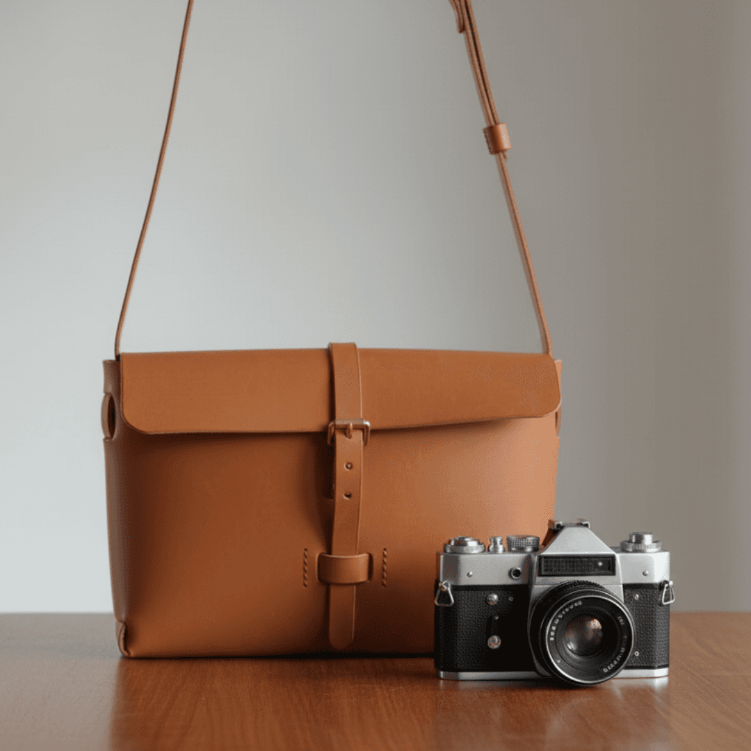 イタリアン植物タンニンなめし革・キャメルブラウンの一枚革サッチェル　ショルダーバッグ1枚目の画像