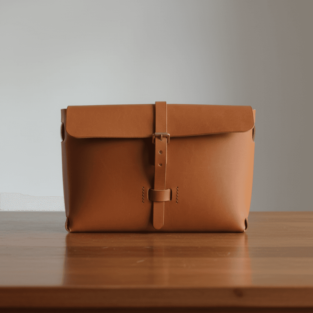 イタリアン植物タンニンなめし革・キャメルブラウンの一枚革サッチェル　ショルダーバッグ | 4枚目