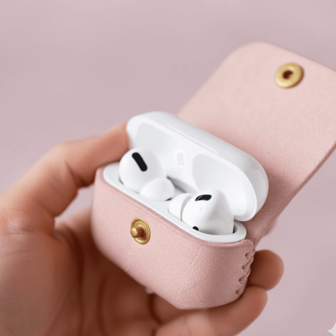 パステルピンクの植物タンニンなめし革のAirPodsケース｜名入れ可・色変更可｜バッグ取り付けOK | 2枚目